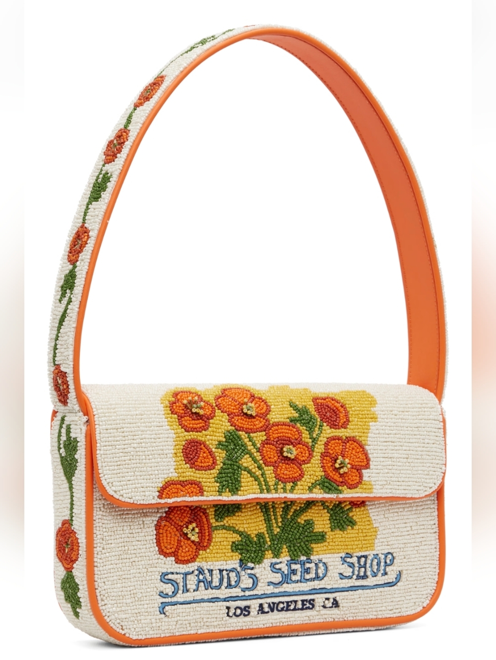 NWT STAUD TOMMY Glass Beaded Vegan Shoulder Bag - CALIFORNIA POPPY; $295